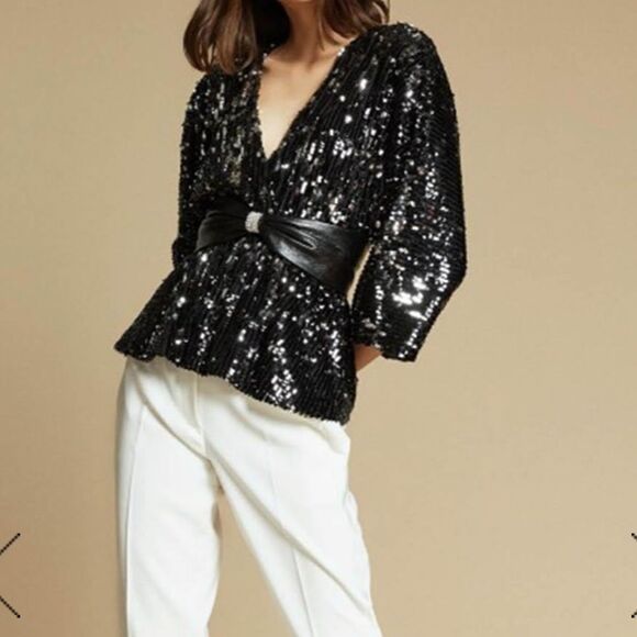Aniyeby Top Amanda Sequence Nero Color Size S Nwt - Picture 3 of 8
